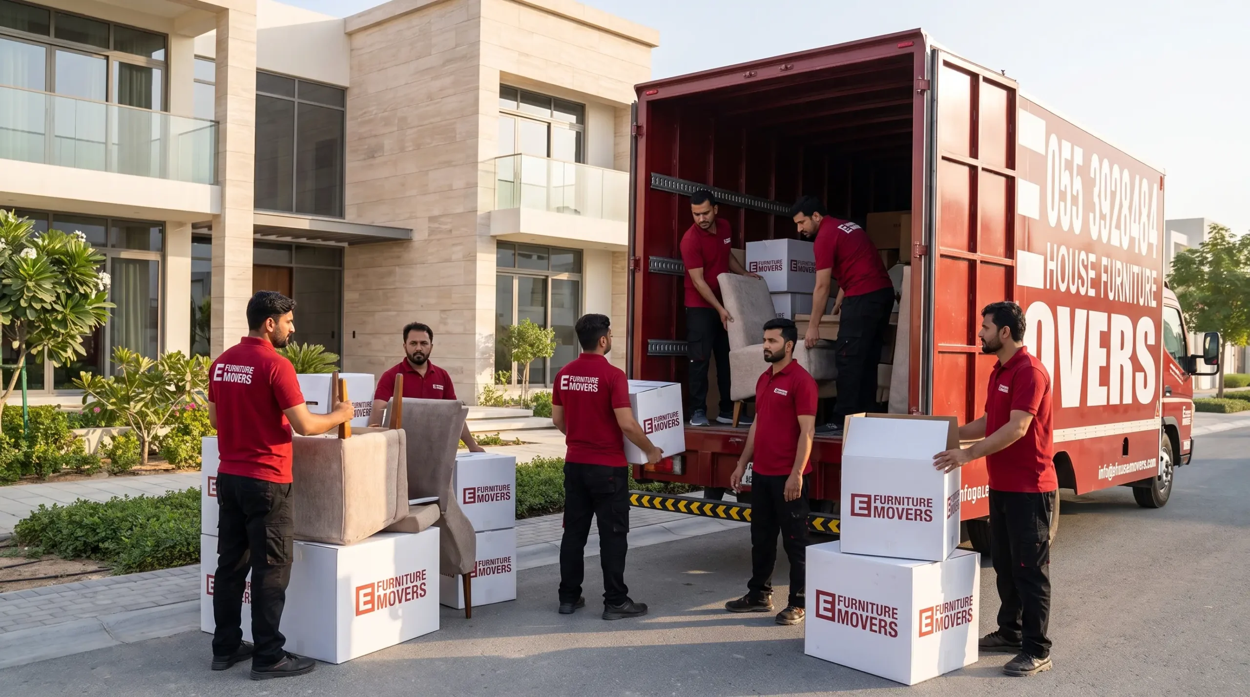 E Furniture Movers crew handling a furniture move in Dubai