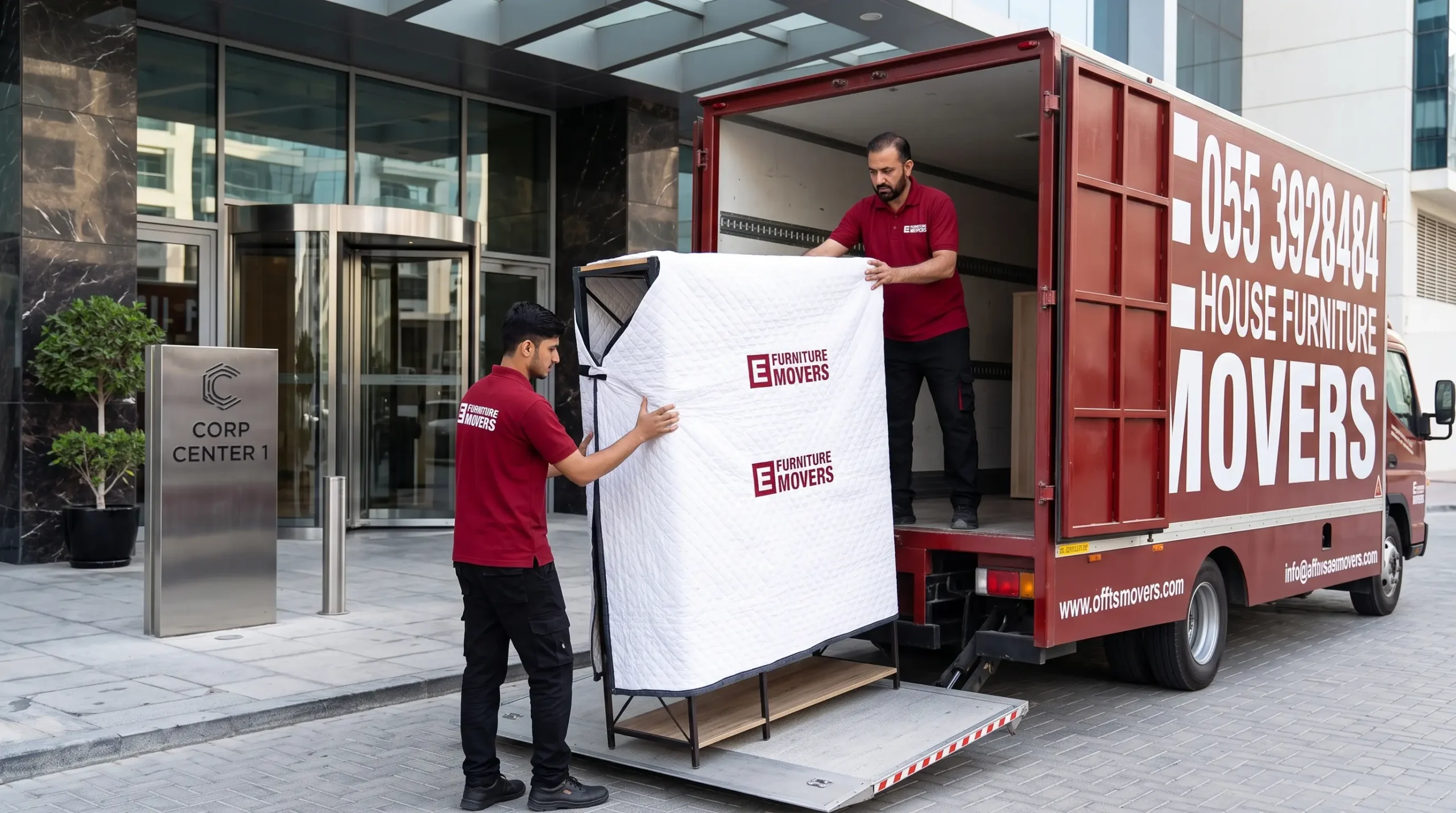 E Furniture Movers booking a service lift for a Dubai tower apartment move