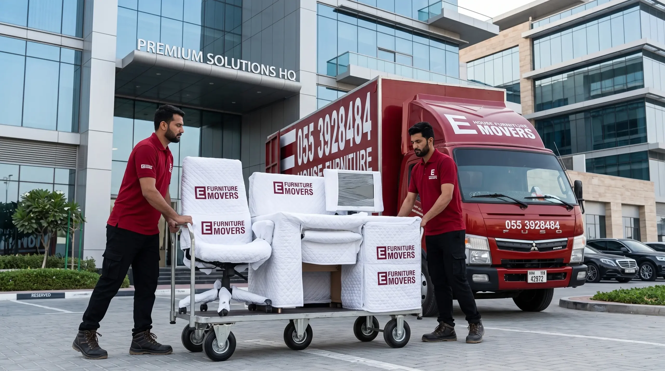 E Furniture Movers collecting furniture from a Dubai store for same-day delivery