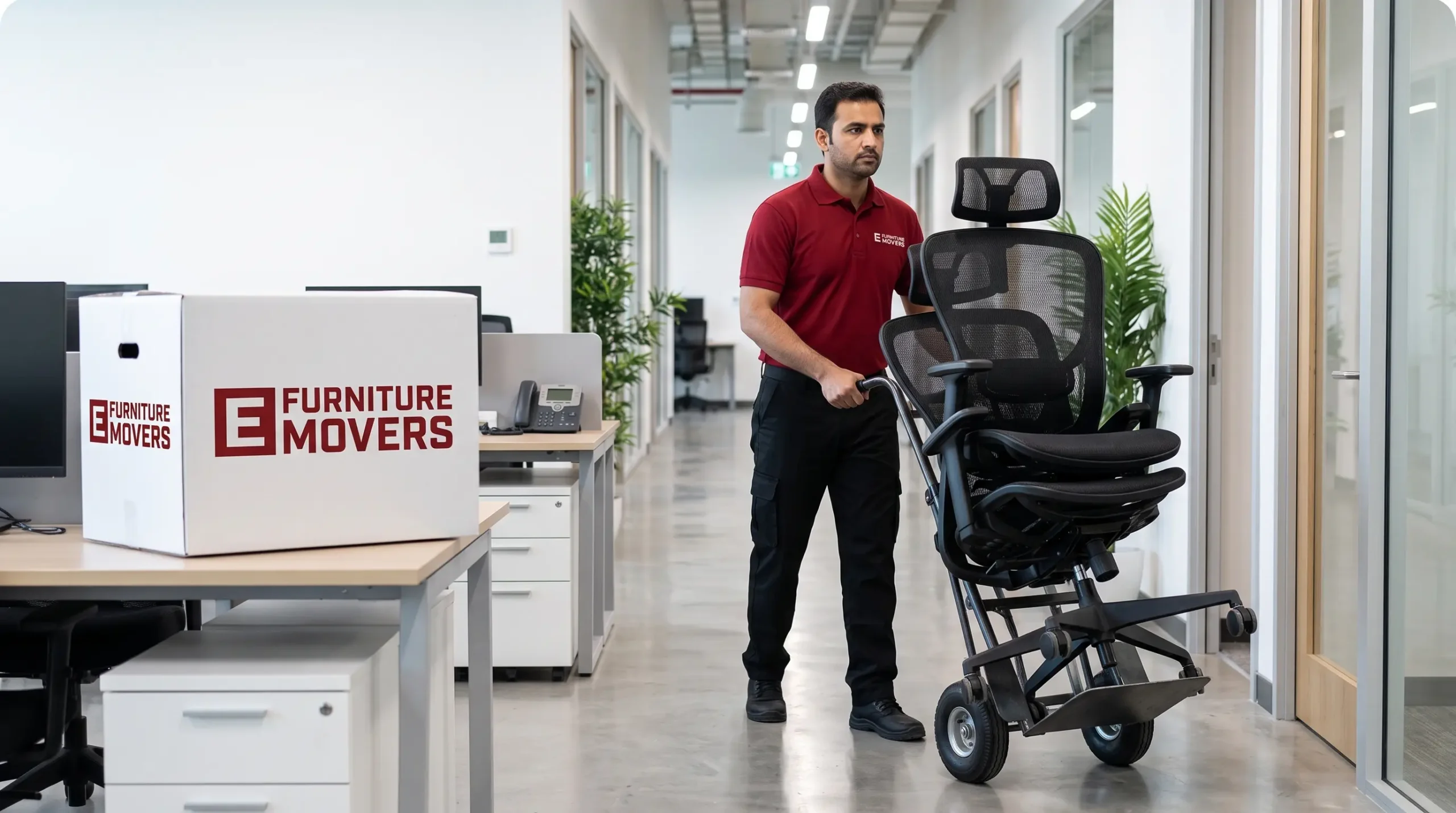 E Furniture Movers relocating an office in Dubai