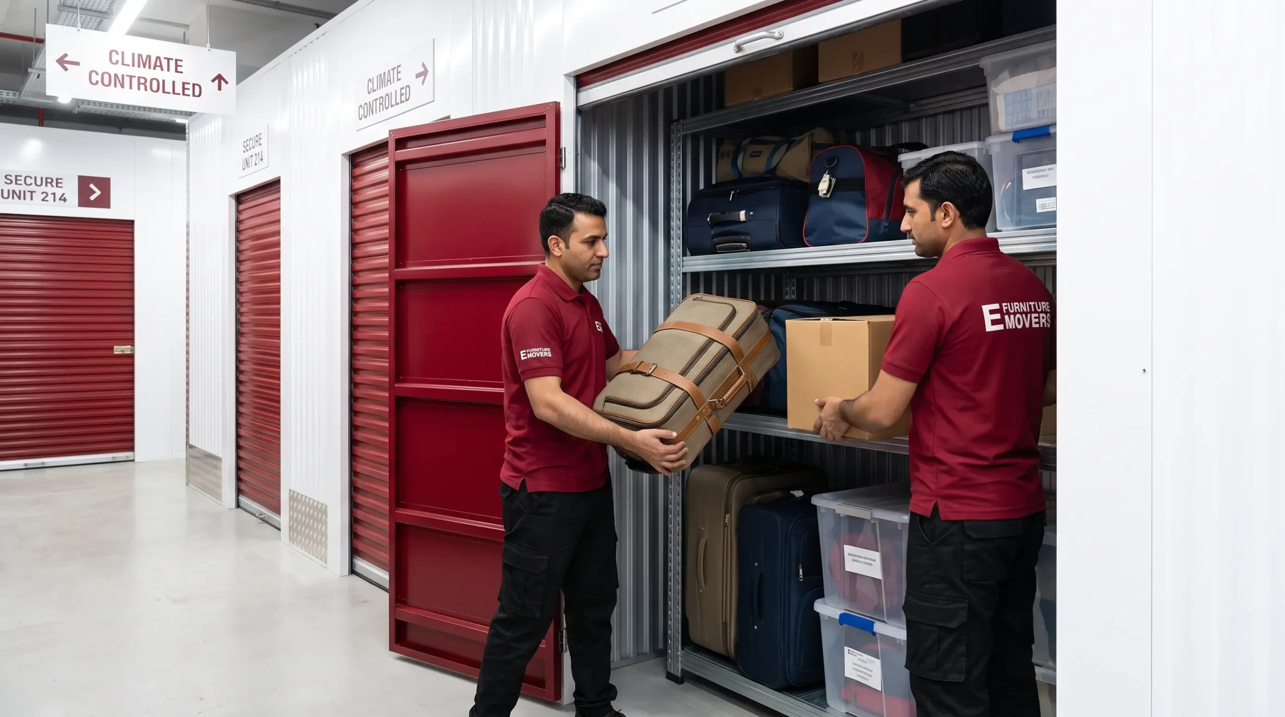 E Furniture Movers collecting and wrapping items for full-service storage in Dubai