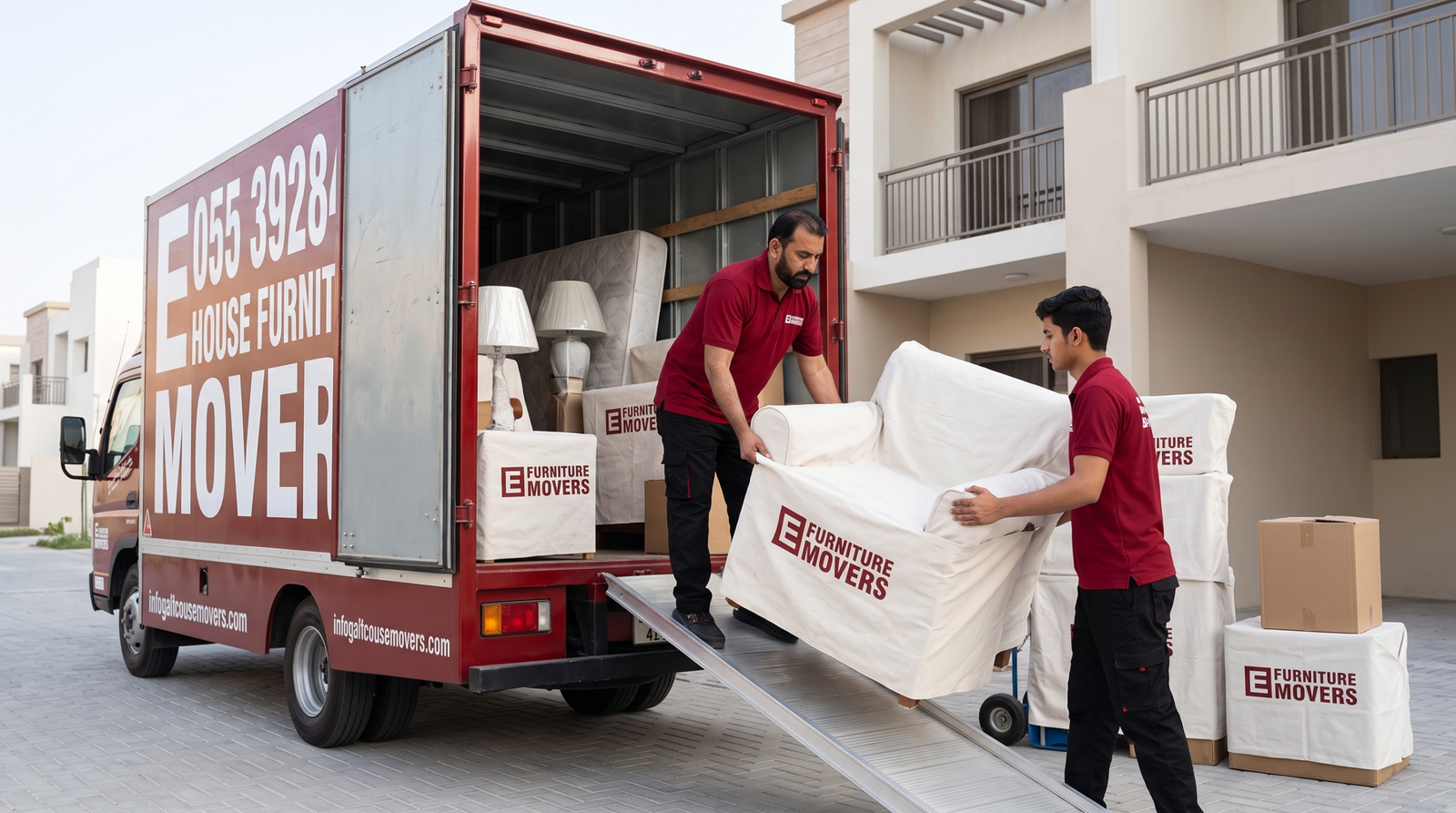 E Furniture Movers wrapping and moving a single furniture item in Dubai