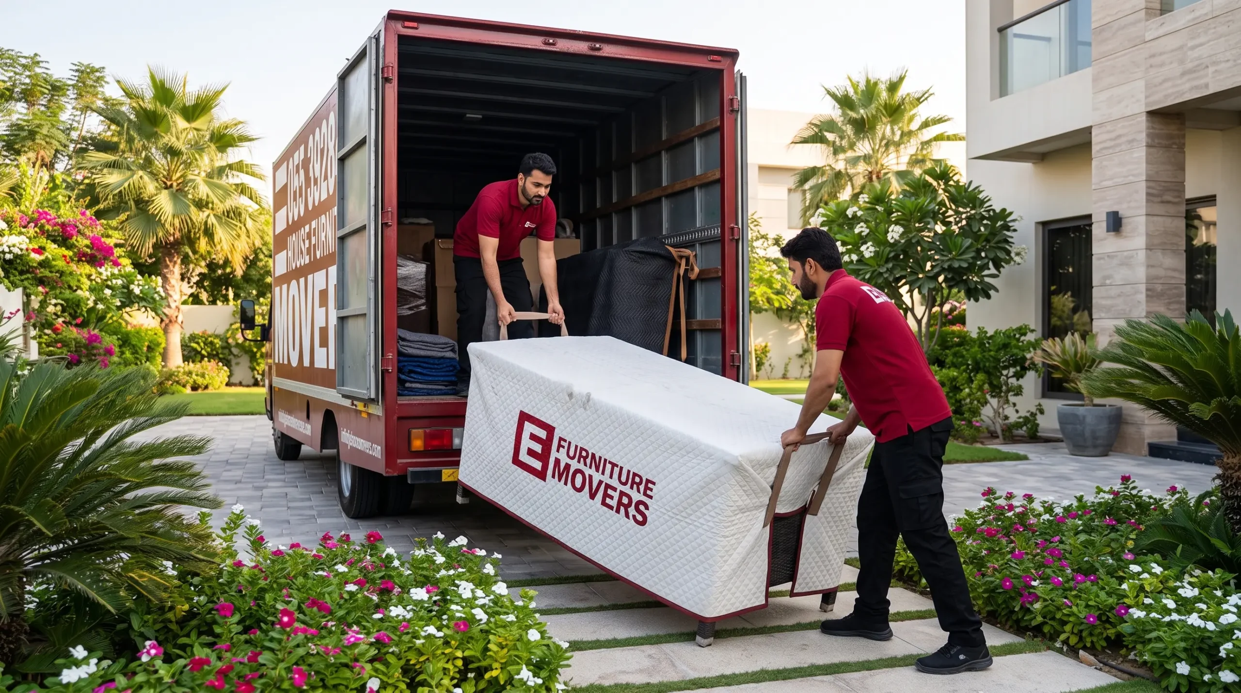 E Furniture Movers crew handling a furniture move in Dubai
