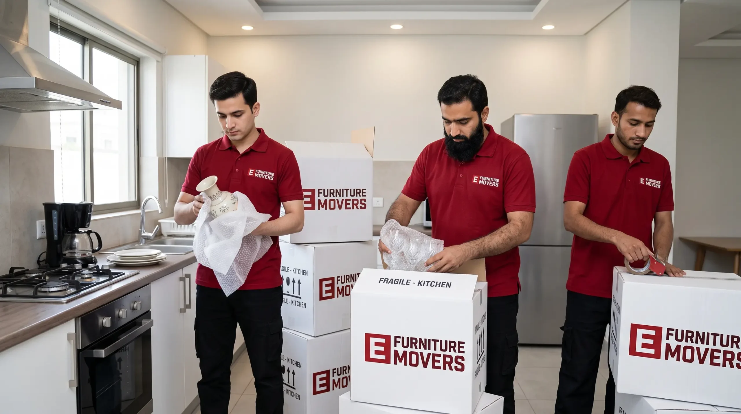E Furniture Movers collecting furniture from a Dubai store for same-day delivery